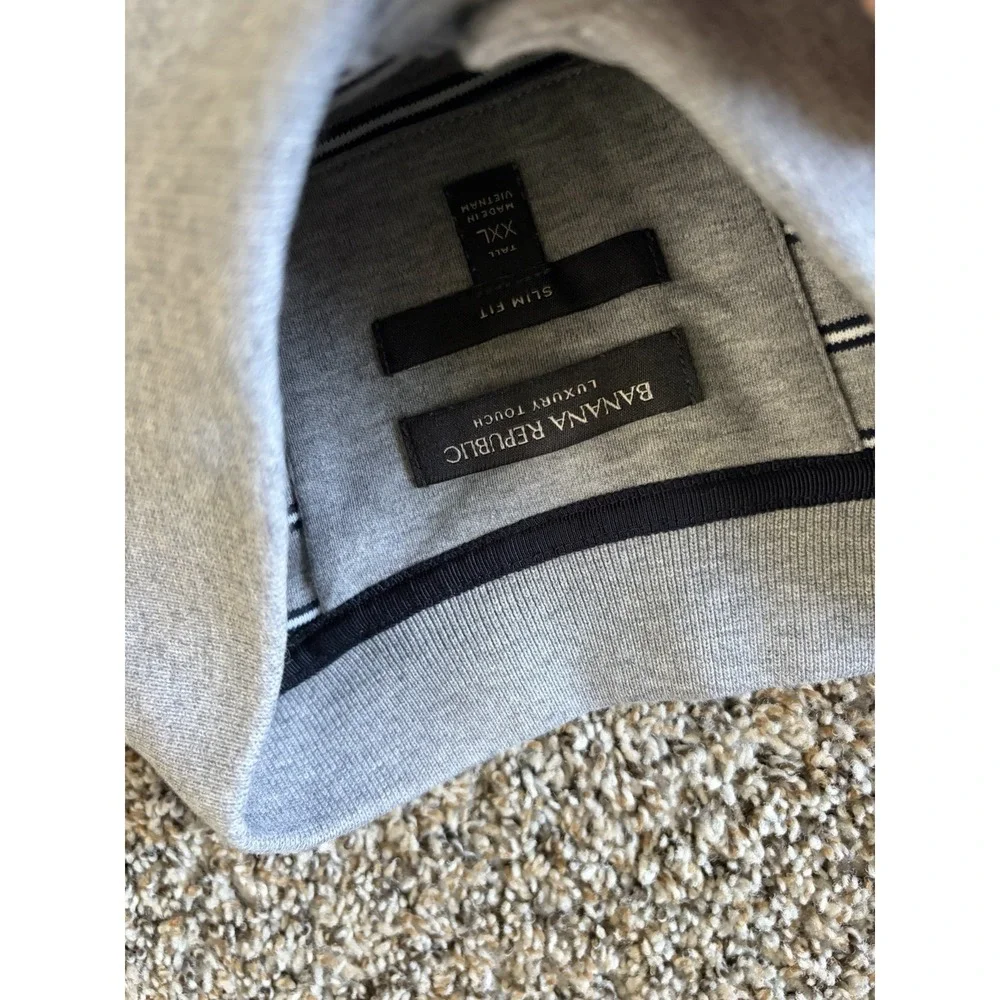 Banana Republic Lux Touch Polo 2XL Tall Gray Striped